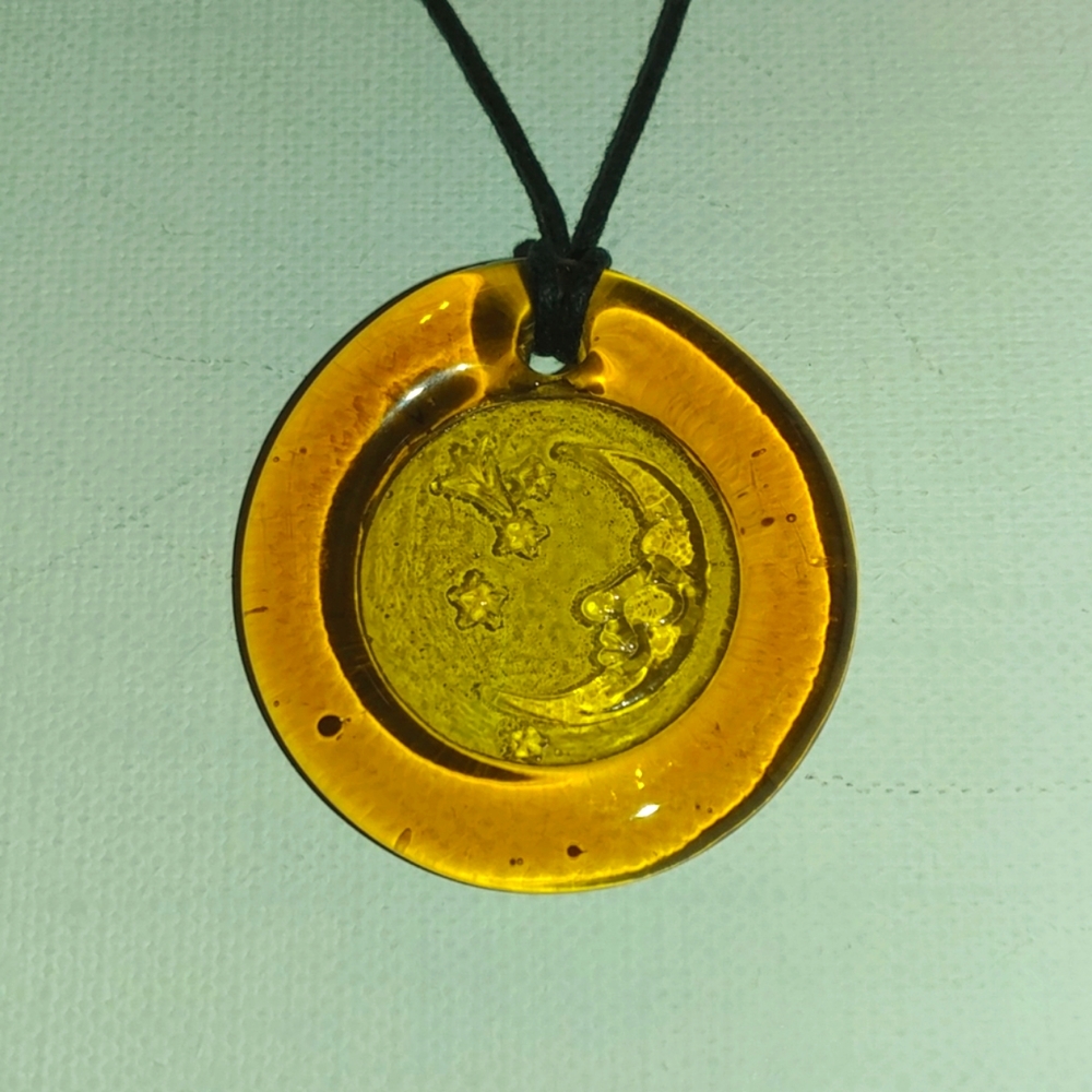 Amber Moon and Stars Glass Pendant Necklace